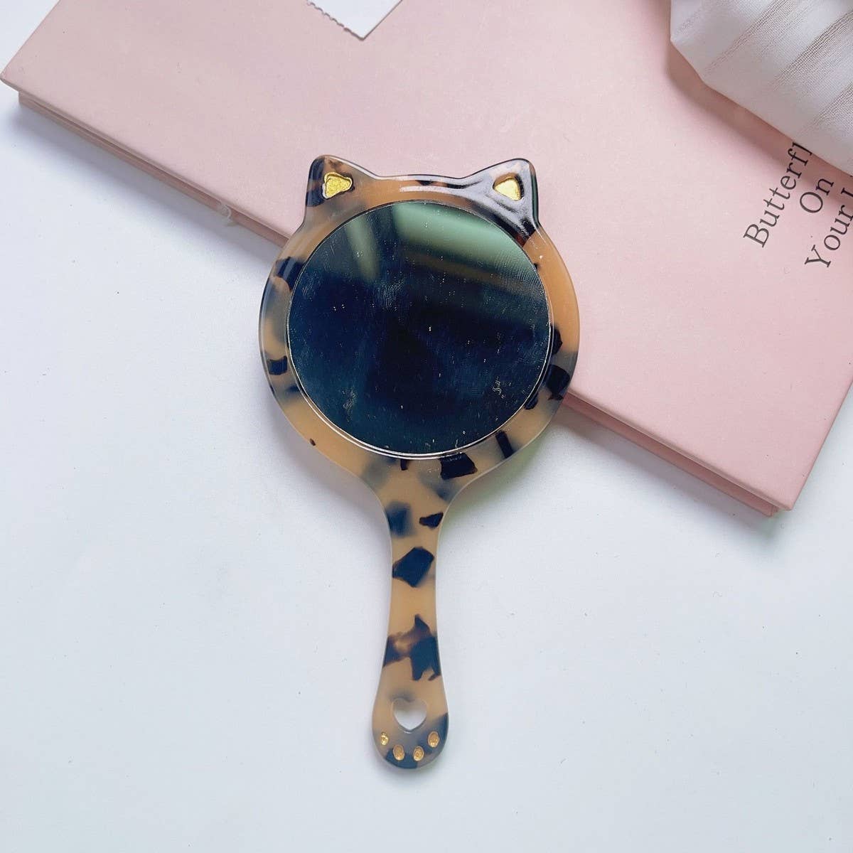 ACETATE CAT SHAPED PORTABLE MAKEUP MIRROR_CWMM6394