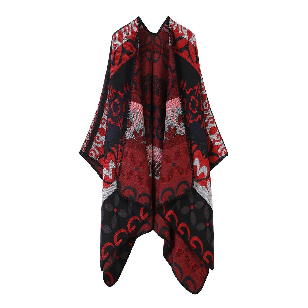 SHAWL SCARF KNITTED JACQUARD SLIT CAPE_CWASC2259