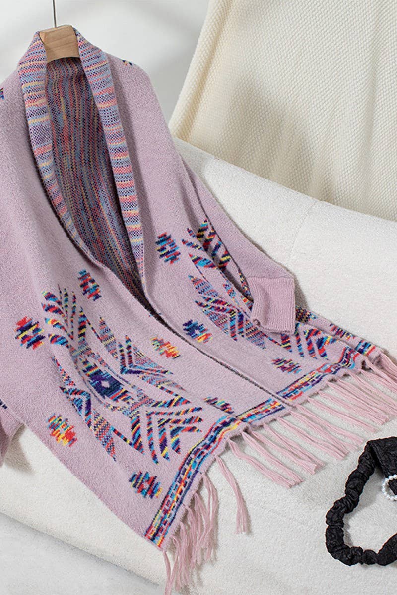 Cwocal0832_Geometric Jacquard Ethnic Style Tassel Shawl