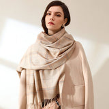 PLAID FAUX CASHMERE SCARF TASSEL WINTER SHAWL_CWASC0218