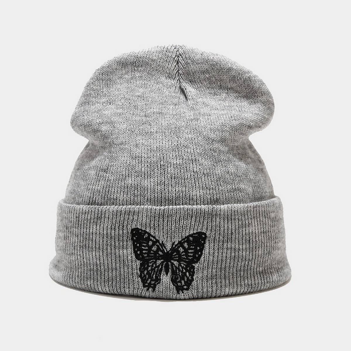 BUTTERFLY EMBROIDERY ALL MATCH WARM KNITTED HAT_CWAH2132