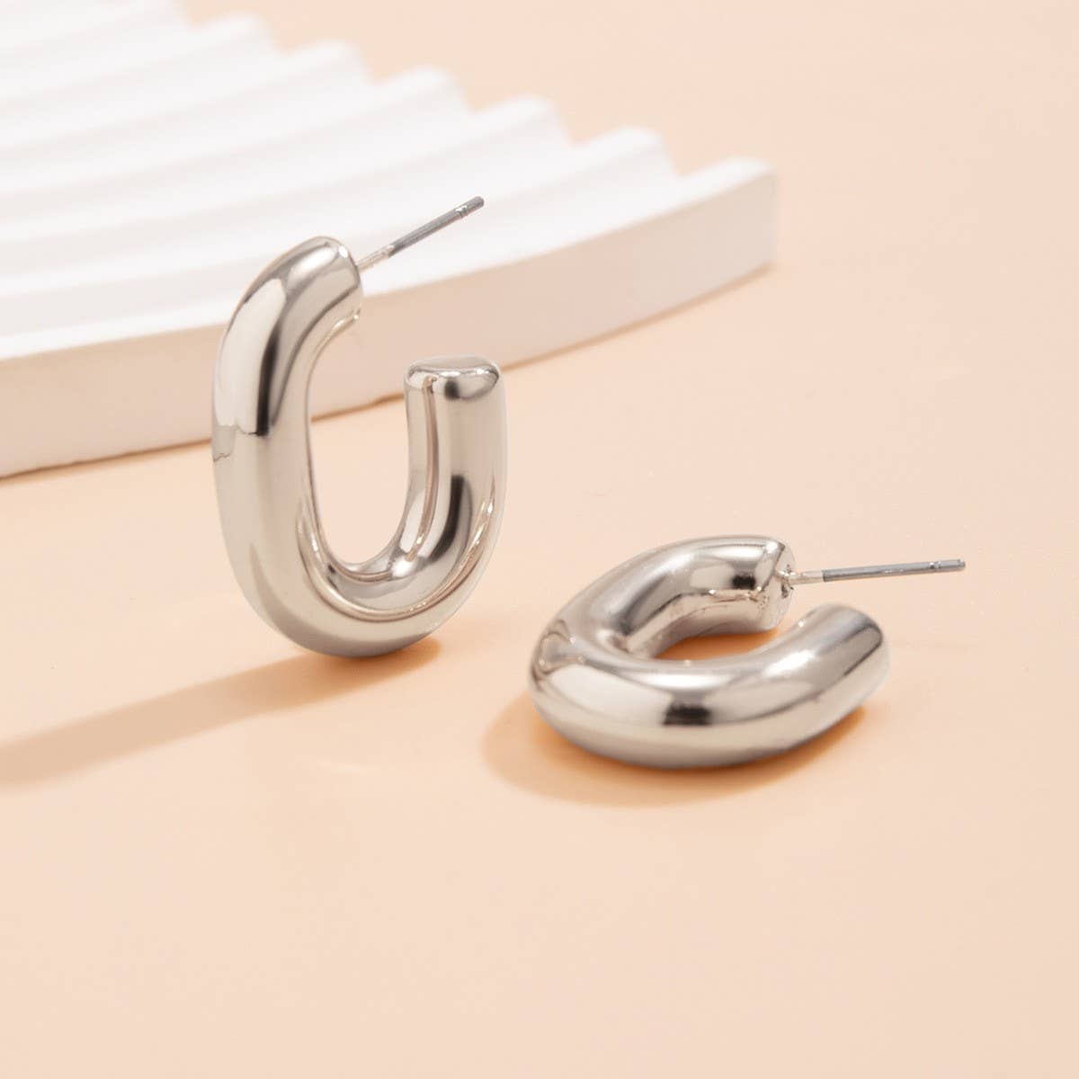METAL WIND CIRCULAR RING THICK CHAIN EARRINGS_CWAJE1153