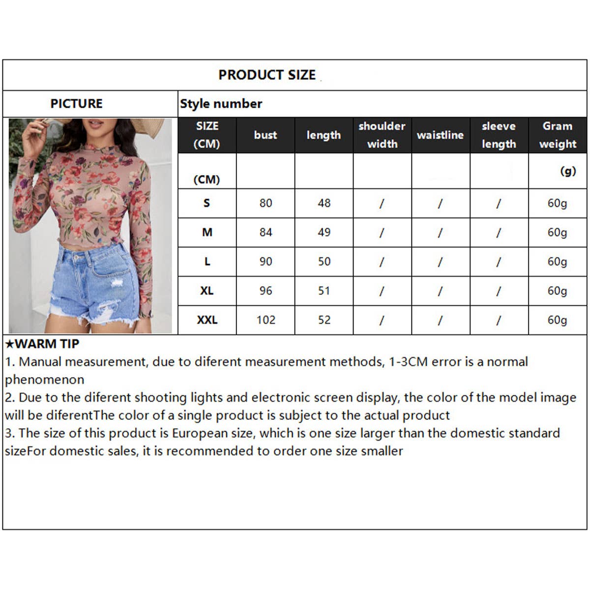 SEMI SHEER FLORAL PRINT MESH LACE SLIM FIT TOP_CWTBLL3429