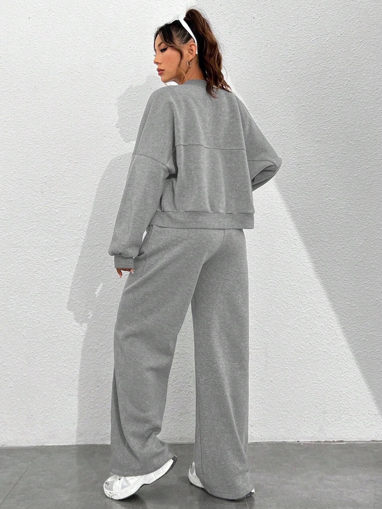 Zipper Cardigan Straight-Leg Sport Pants Set