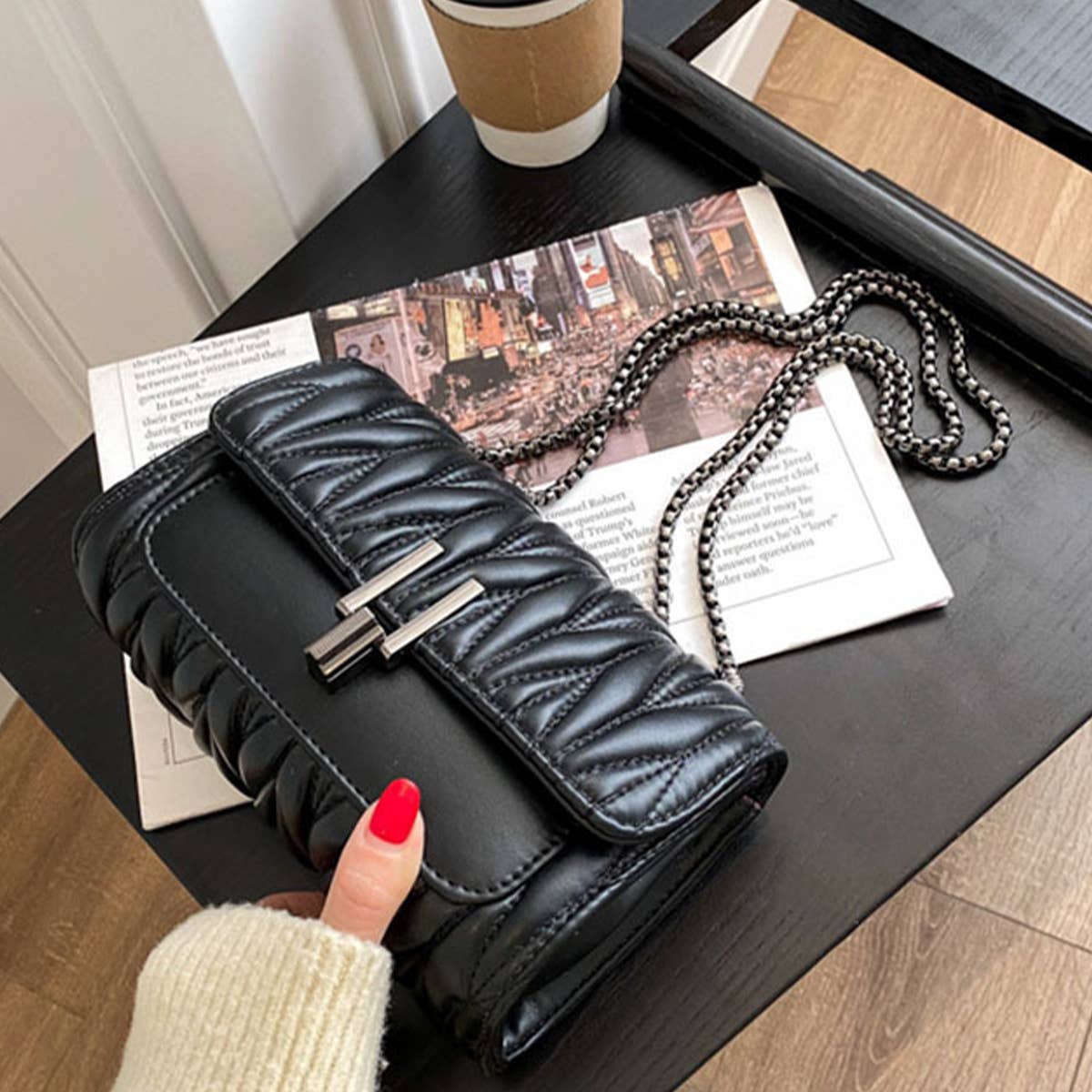 PLEATED CHAIN BAG ONE SHOULDER CROSSBODY BAG_CUAB0164