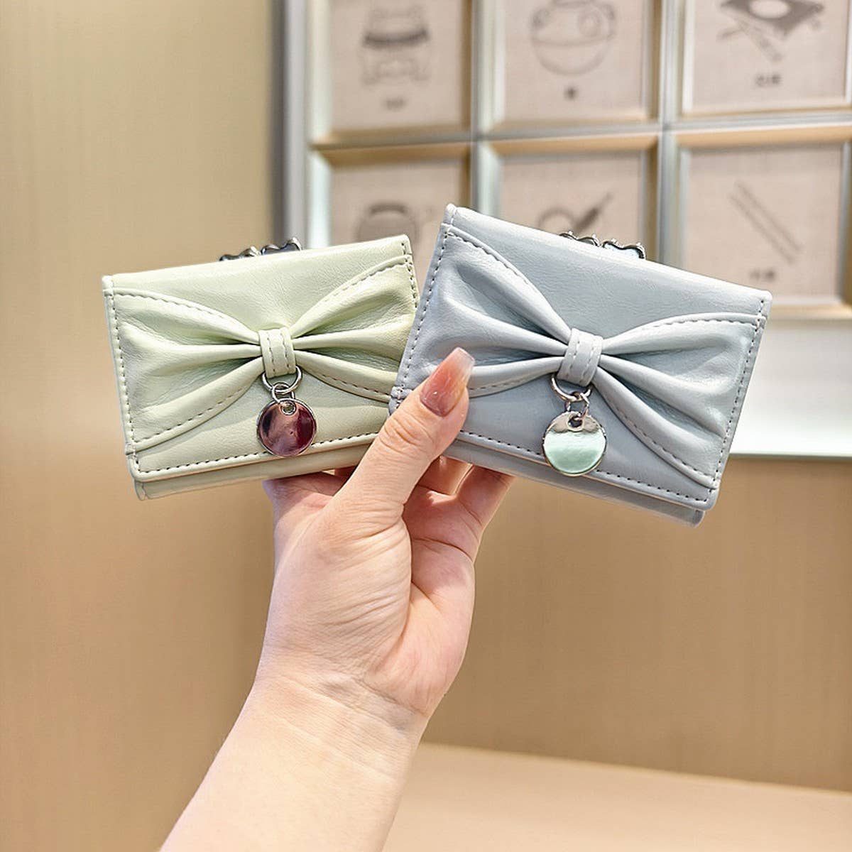 Cute Bow Heart Trifold Wallet With Coin Pouch_Cwab06215