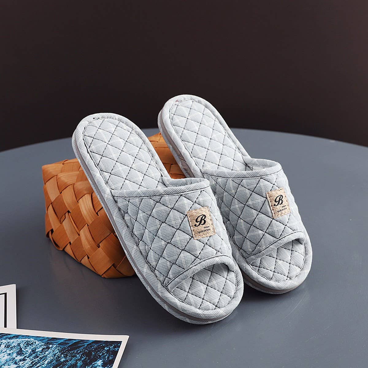 PLAID COTTON FLOOR SLIPPERS WITH THICK SOLE_CWSHF0190
