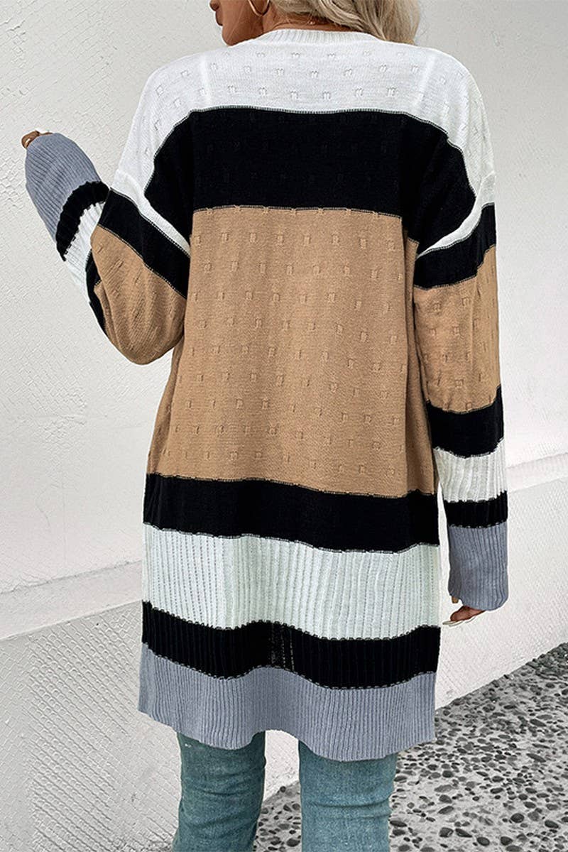 Women Casual Contrasting Color Pockets Cardigan_Cwocal0475