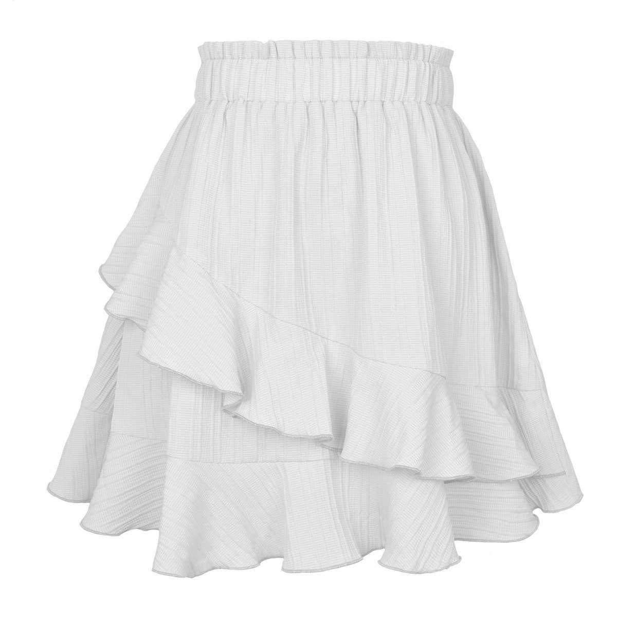 RUFFLED SKIRT HIGH WAIST SOLID COLOR SHORT SKIRT_CWBSS0395