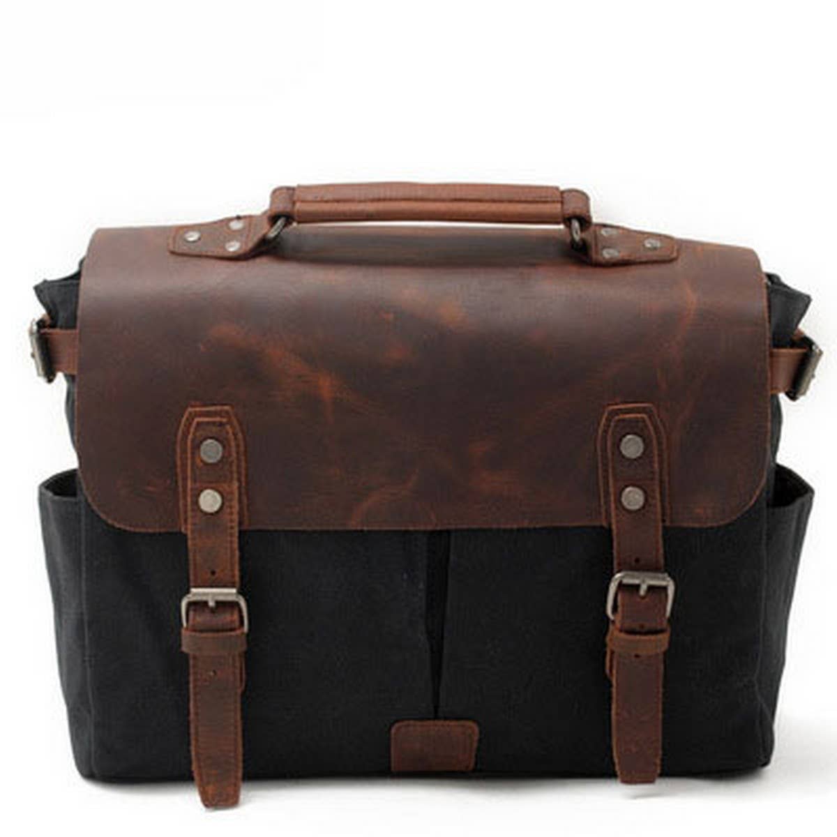 MENS RETRO WAXED CANVAS LEATHER MESSENGER BAG_CWAB5559