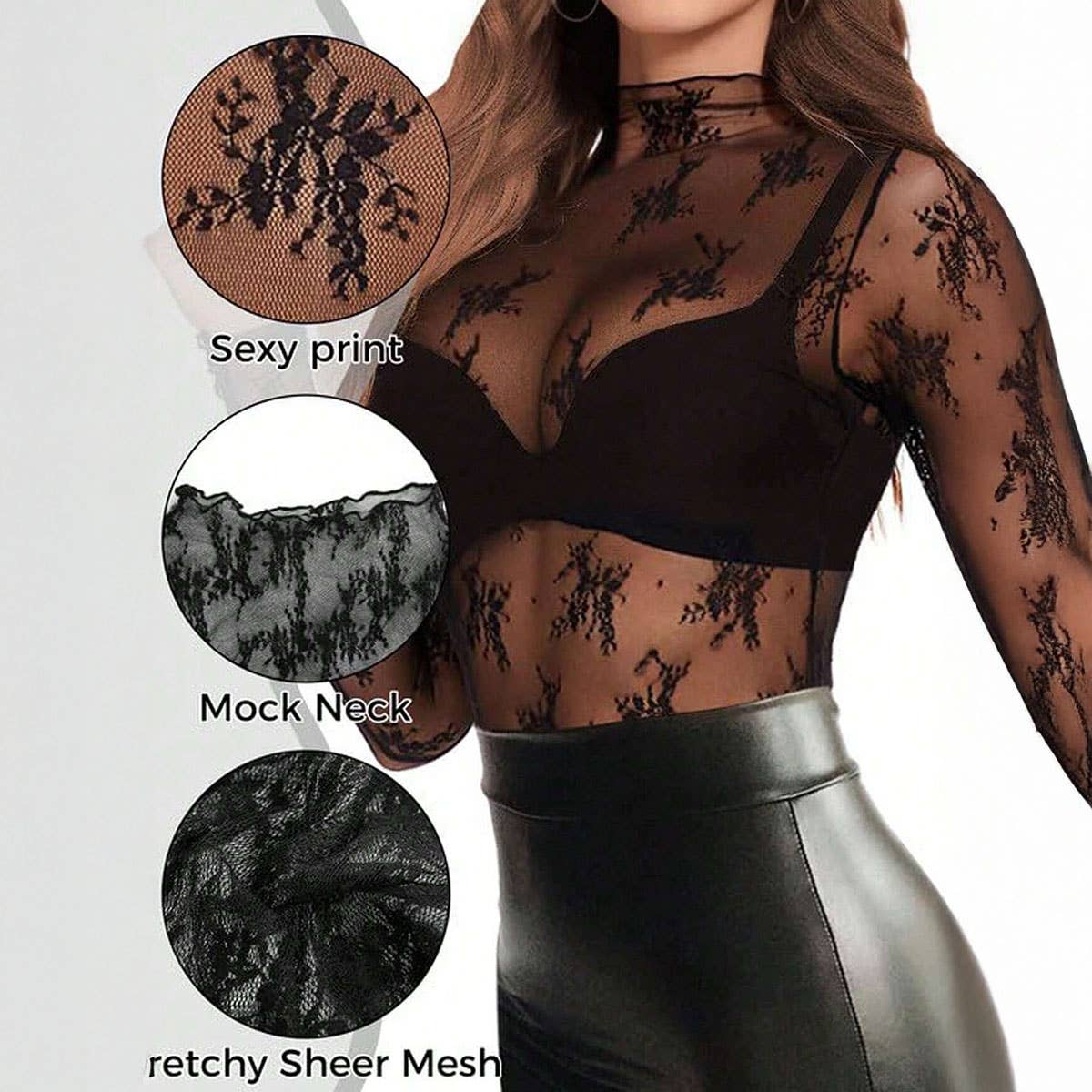 SEMI SHEER MESH LACE SEXY SLIM BOTTOMING SHIRT_CWTBLL2662
