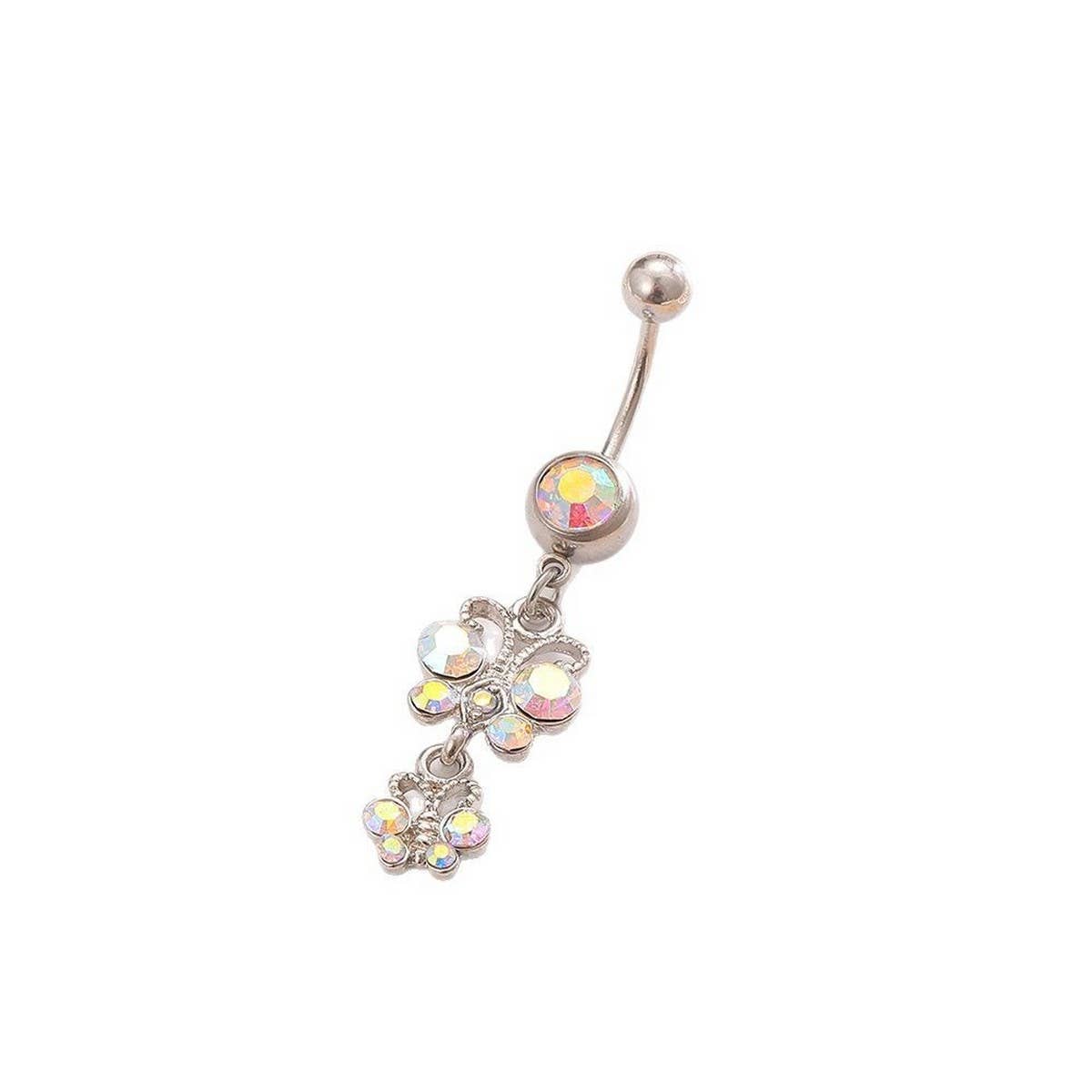 FASHION AB CZ BUTTERFLY BELLY RING STAINLESS STEEL_CWMM9325