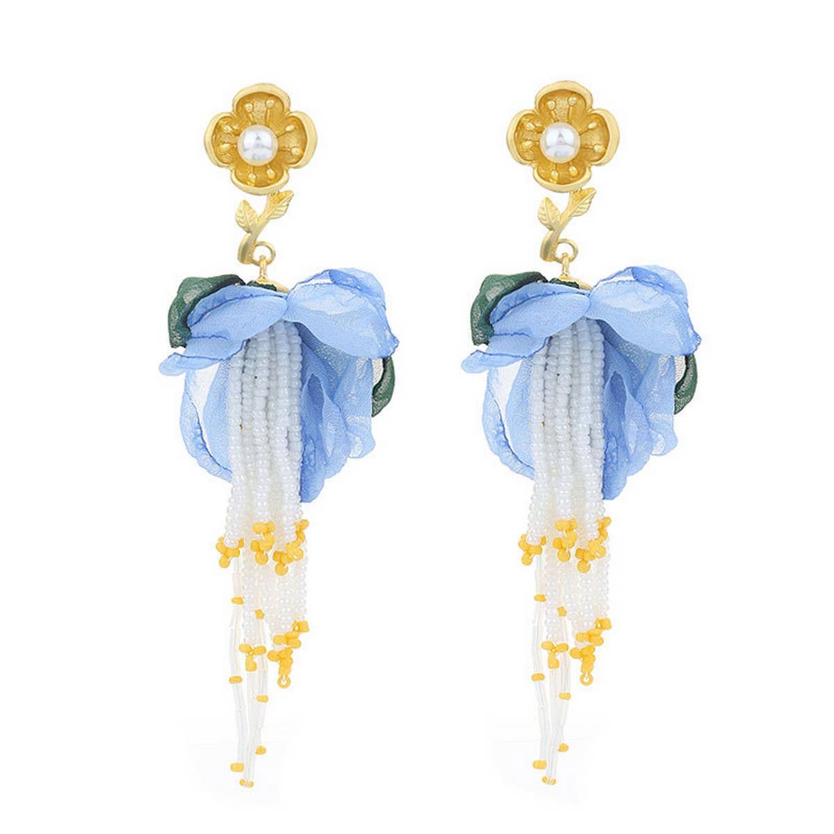BOHO FLORAL TASSEL EARRINGS GOLD PLATED DESIGN_CWMM6193