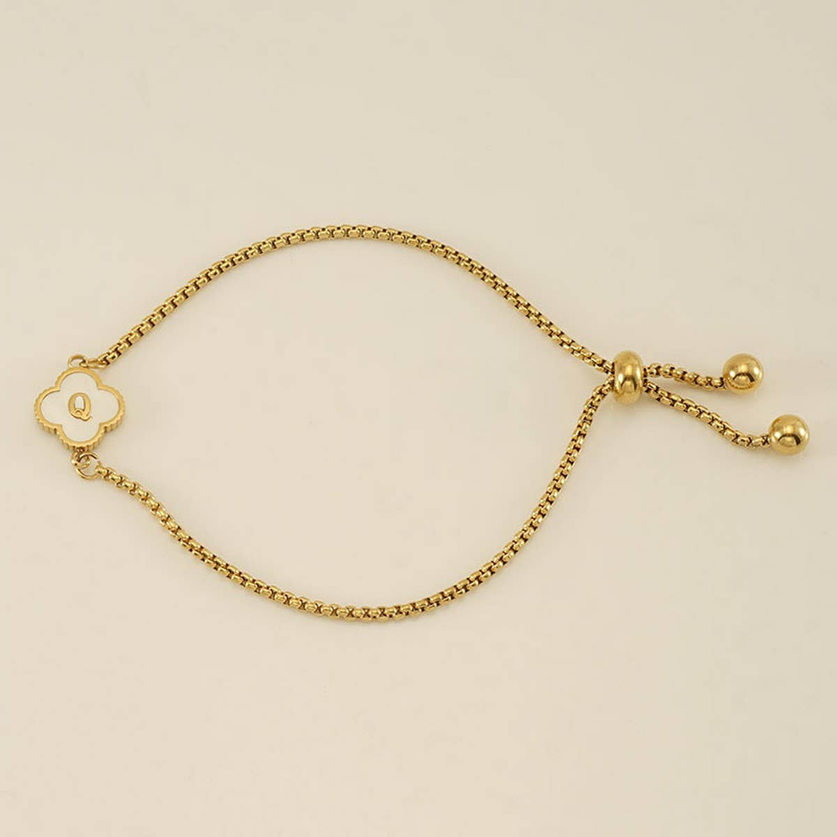 Cwaje1959_Adjustable Four Leaf Clover Letter Shell Bracelet