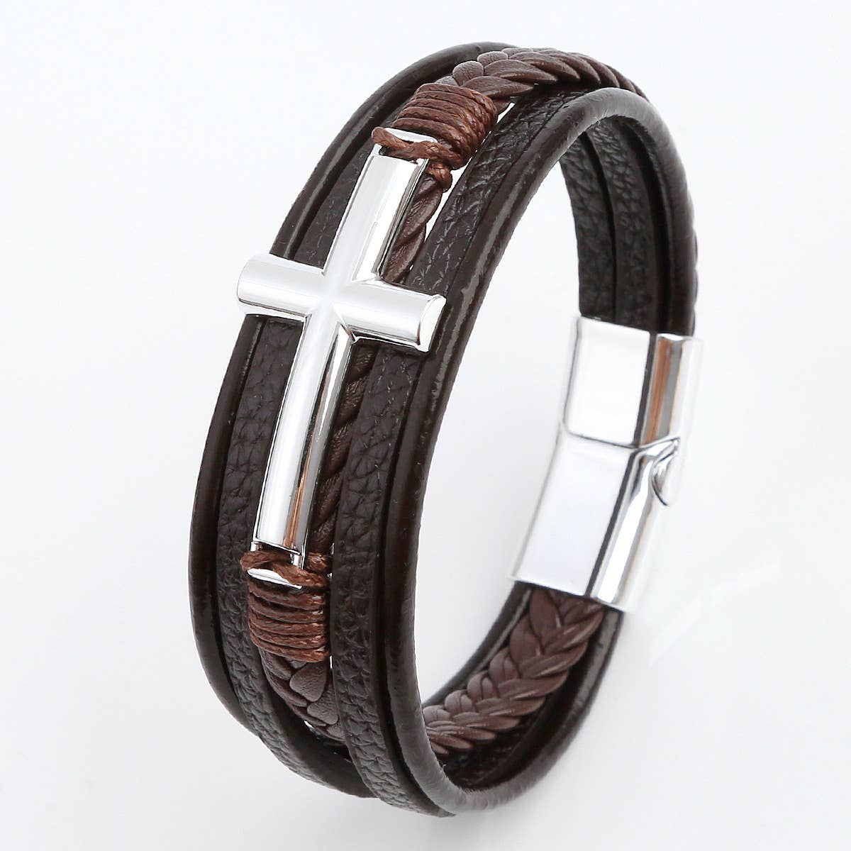 NEW LEATHER HANDWOVEN GOLD MAGNET BUCKLE BRACELET_CWAJE1468