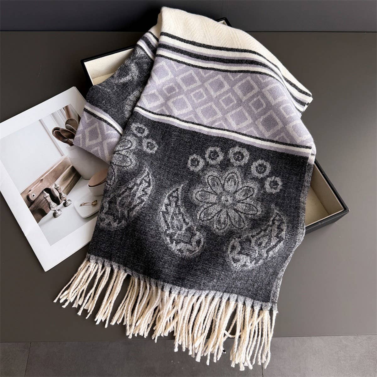 Fresh Floral Winter Tassel Scarf Soft Cashmere_Cwasc03248