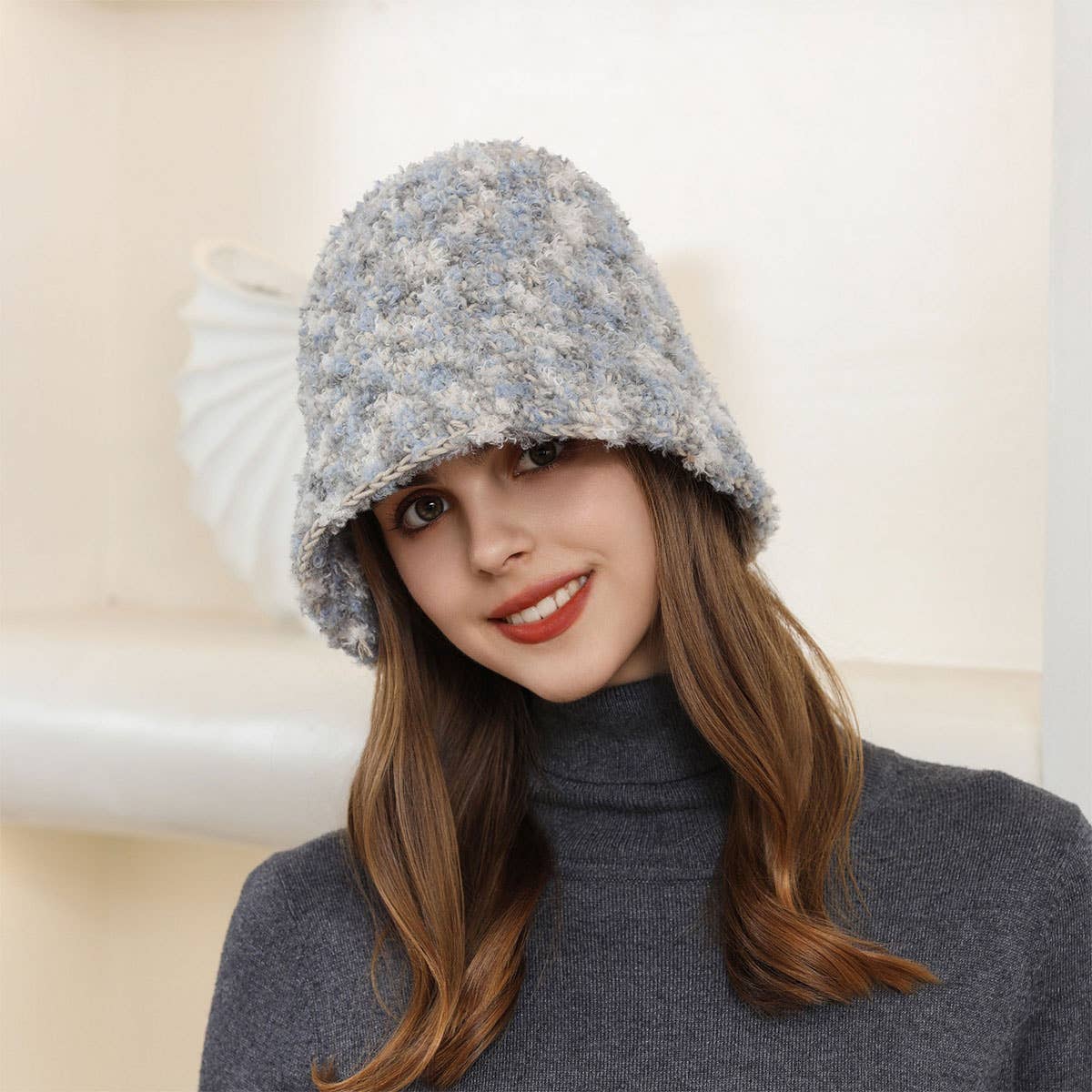 STRIPED BUCKET HAT WARM EAR PROTECTION KNITTED HAT_CWAH1978