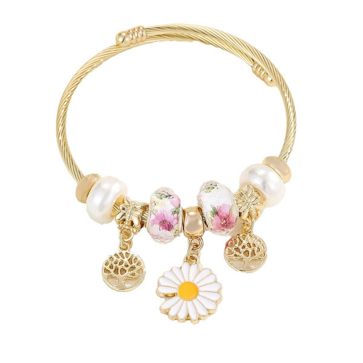 Unique Beaded Bracelet With Flower Eye Pendant_Cwmm8589