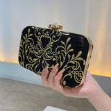 BLACK EMBROIDERED RETRO CLUTCH BAG_CWAB2529