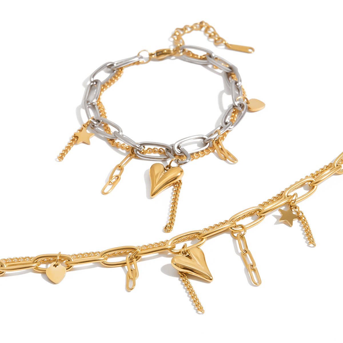 GOLD SILVER HEART BRACELET IN STAINLESS STEEL_CWAJE4650