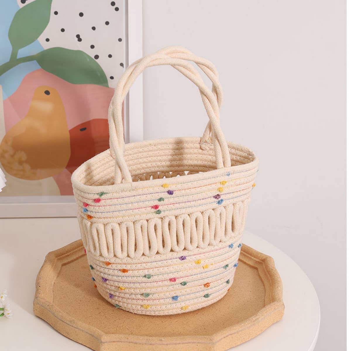 CUTE COLORFUL HOLLOW BUCKET WOVEN BAG_CWAB1888