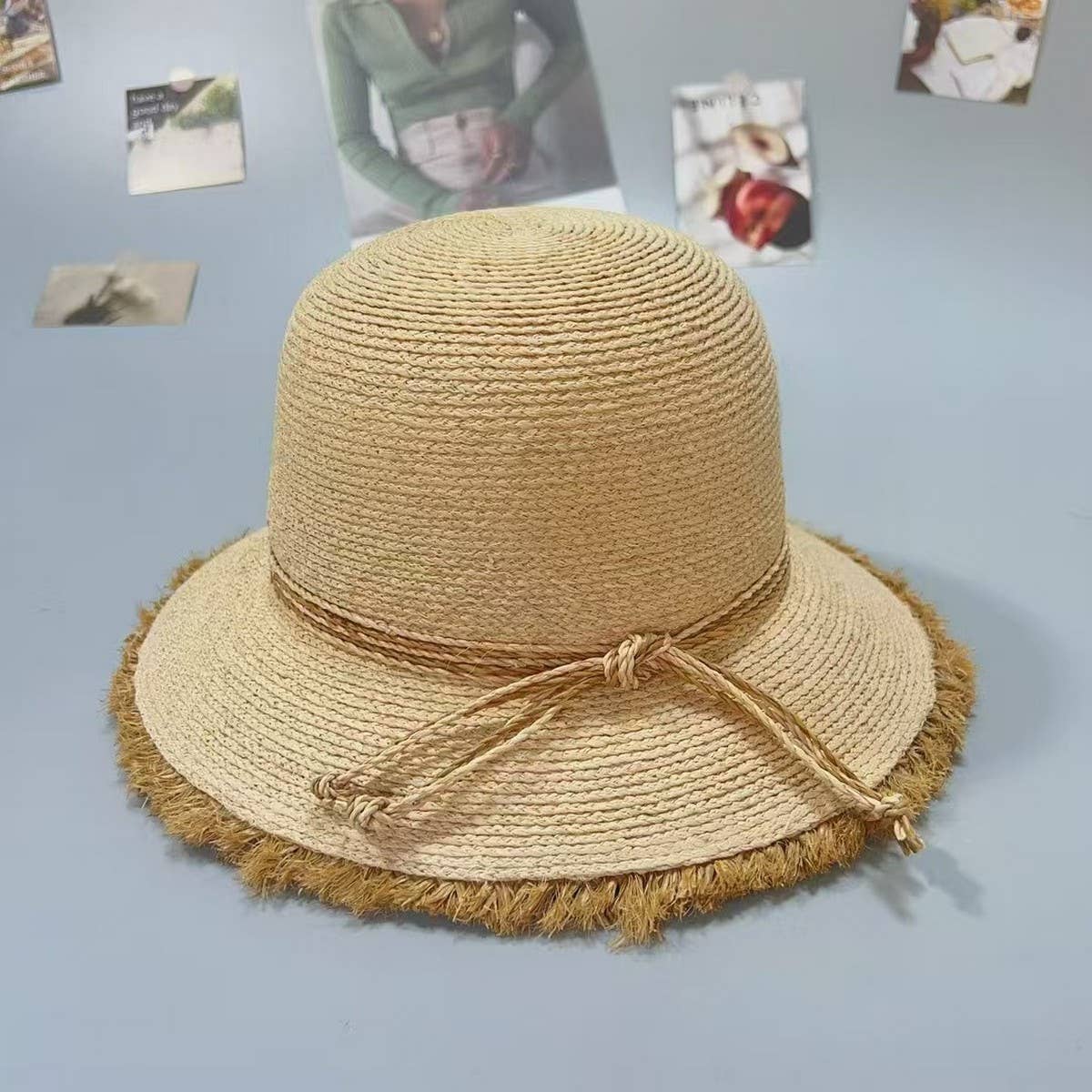 SUMMER HIGH END ROUND TOP FUR EDGED STRAW HAT_CWAH3577