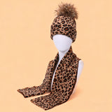 Leopard Knit Beanie With Pom & Scarf Set_Cwah04988