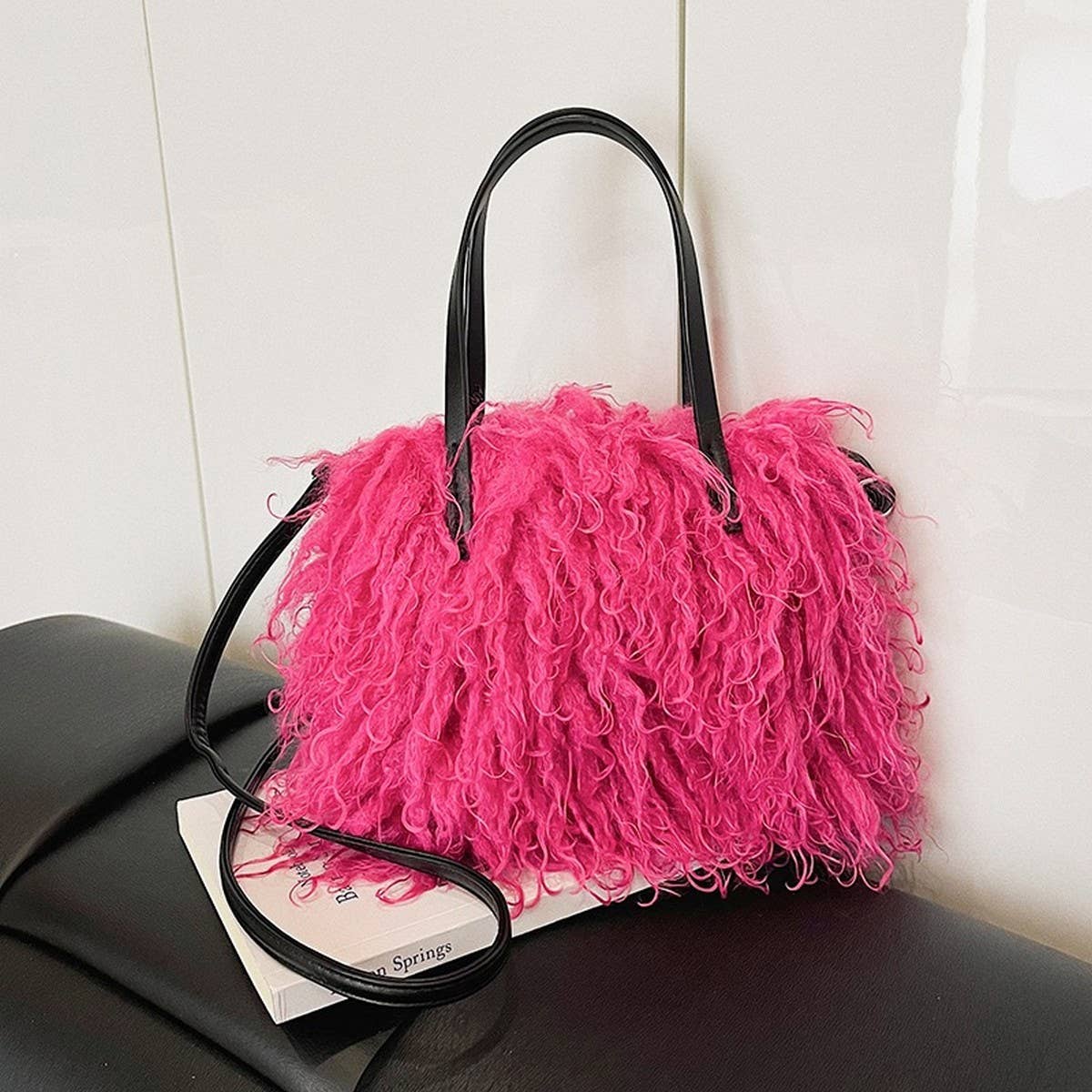 PLUSH SHEARLING SHOULDER BAG WOMEN FASHION TOTE_CUAB00553