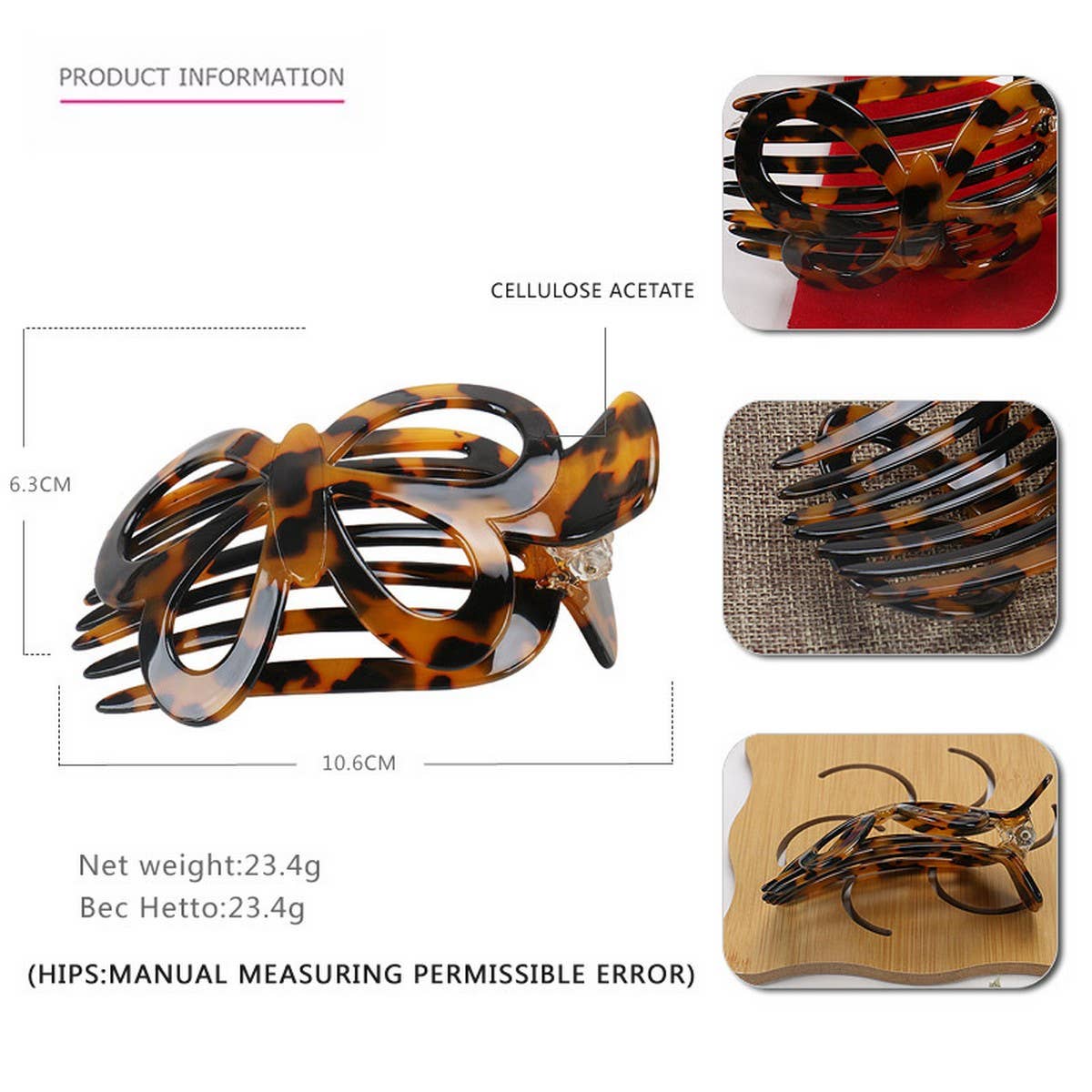 ACETATE PLATE BOW HAIR COMB CLIP NON SLIP HAIRPIN_CWAHA4225