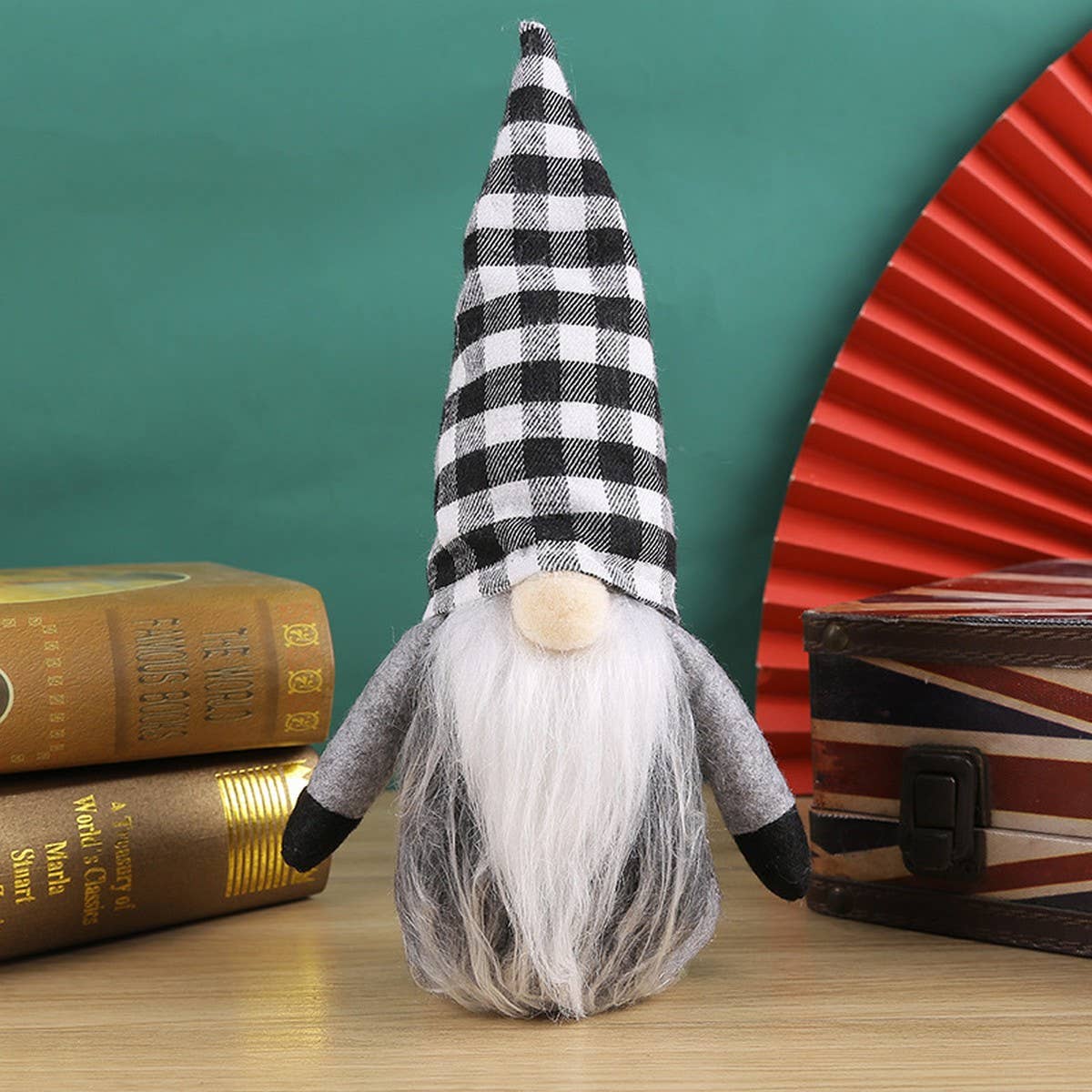 PLAID CHRISTMAS FACELESS DOLL FIGURINE DECORATION_CWMM2854