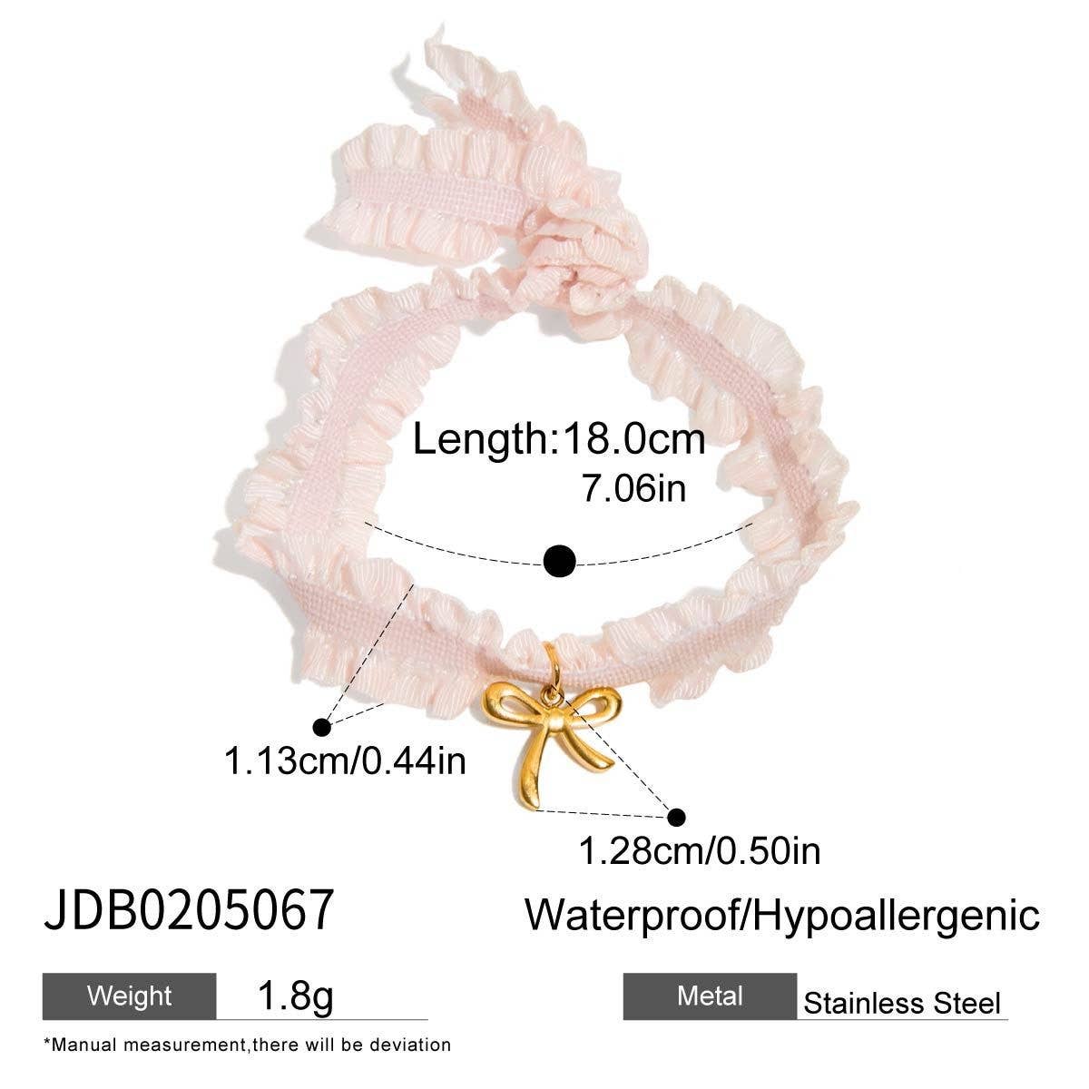 SWEET 18K GOLD PINK LACE BOW PENDANT BRACELET_CWAJE4806