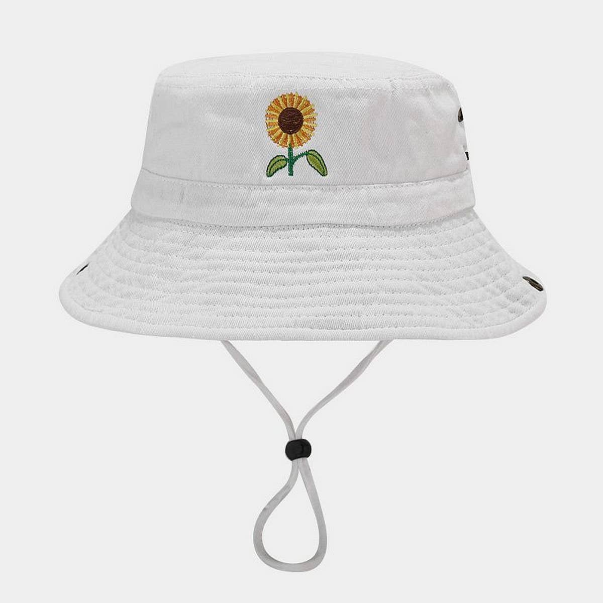 Vintage Floral Cotton Sun Hat With Wide Brim_Cwah3822