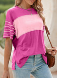 Womens Colorblock Striped Crew Neck Tee