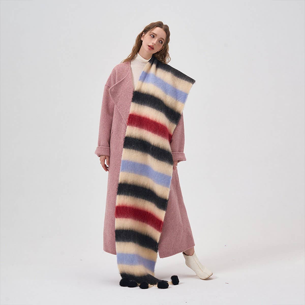 COLOR STRIPE SCARF WARM WINTER COUPLE WRAP_CWASC2302