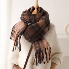 Vintage Plaid Colorblock Fringe Scarf Wrap_Cwasc1016