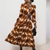 Temperament V-Neck Button-Up Long Dress