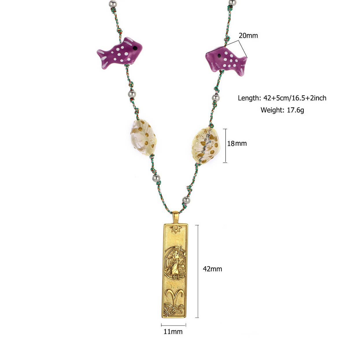 HANDMADE ZODIAC SQUARE STEEL COTTON NECKLACE_CWMM8867