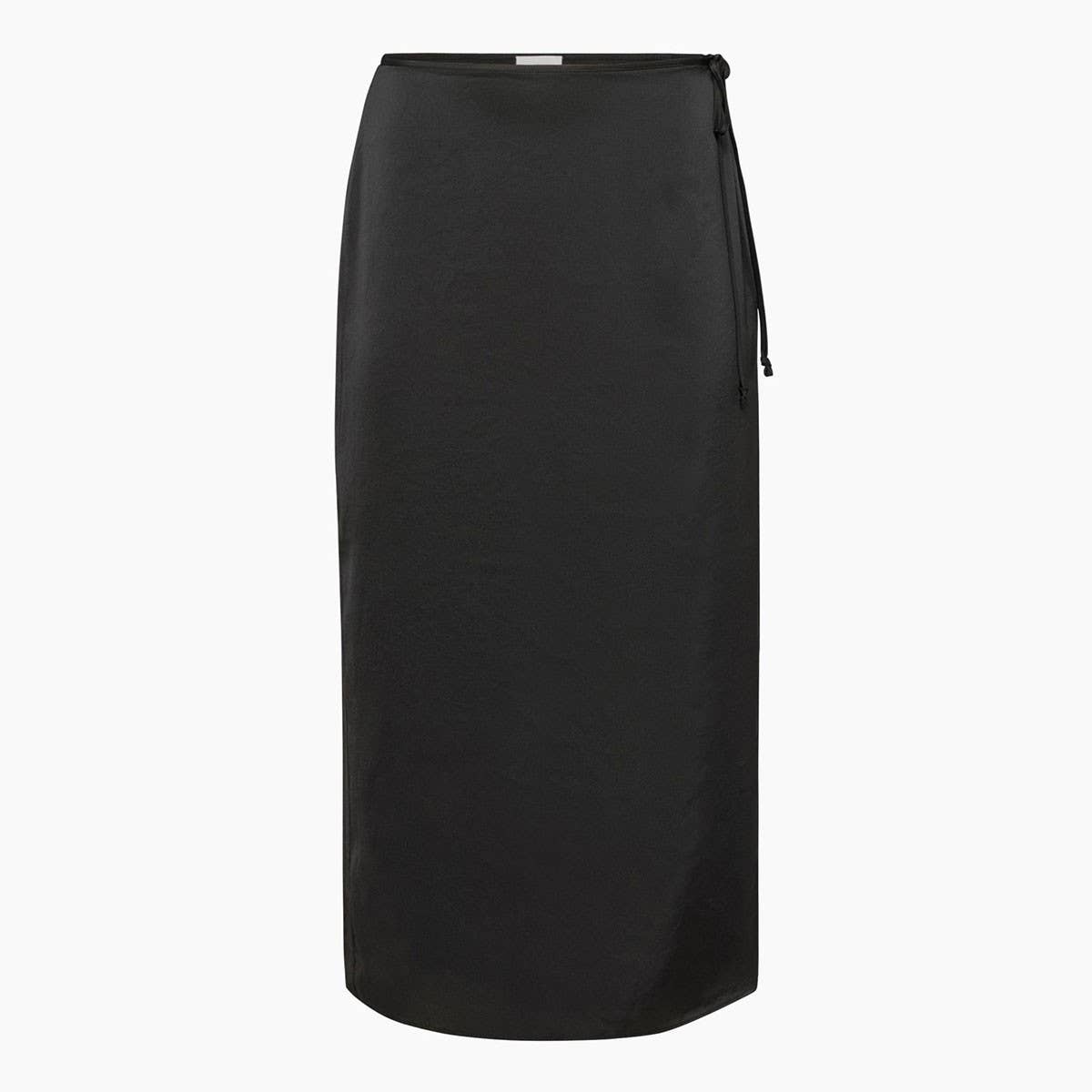 LACE UP SATIN SKIRT HIGH WAIST SLIT STRAIGHT SKIRT_CWBSS0416