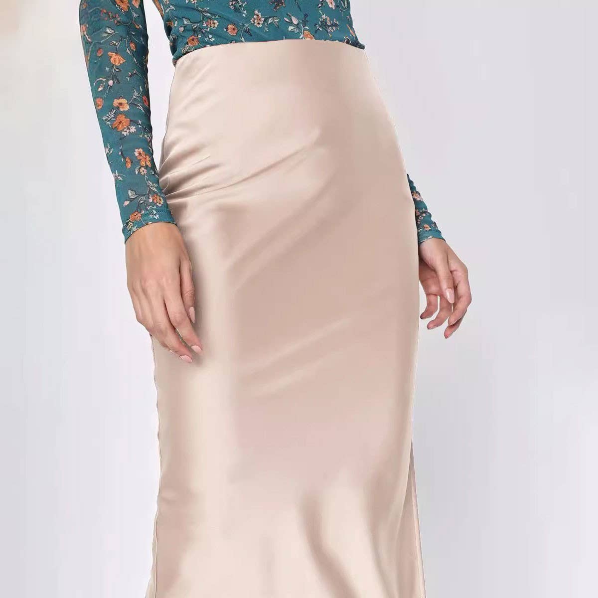 SATIN SKIRT ASYMMETRIC HIGH WAIST MAXI SKIRT_CWBSS0413