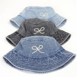 PEARL BOW DENIM BUCKET HAT_CWAH1537