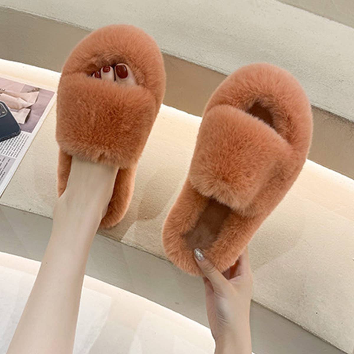 Wear Thick Bottom Of Plush Slippers Outside