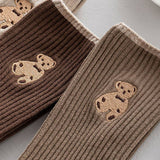 BROWN BEAR EMBROIDERY COTTON CREW SOCKS_CWMS1352