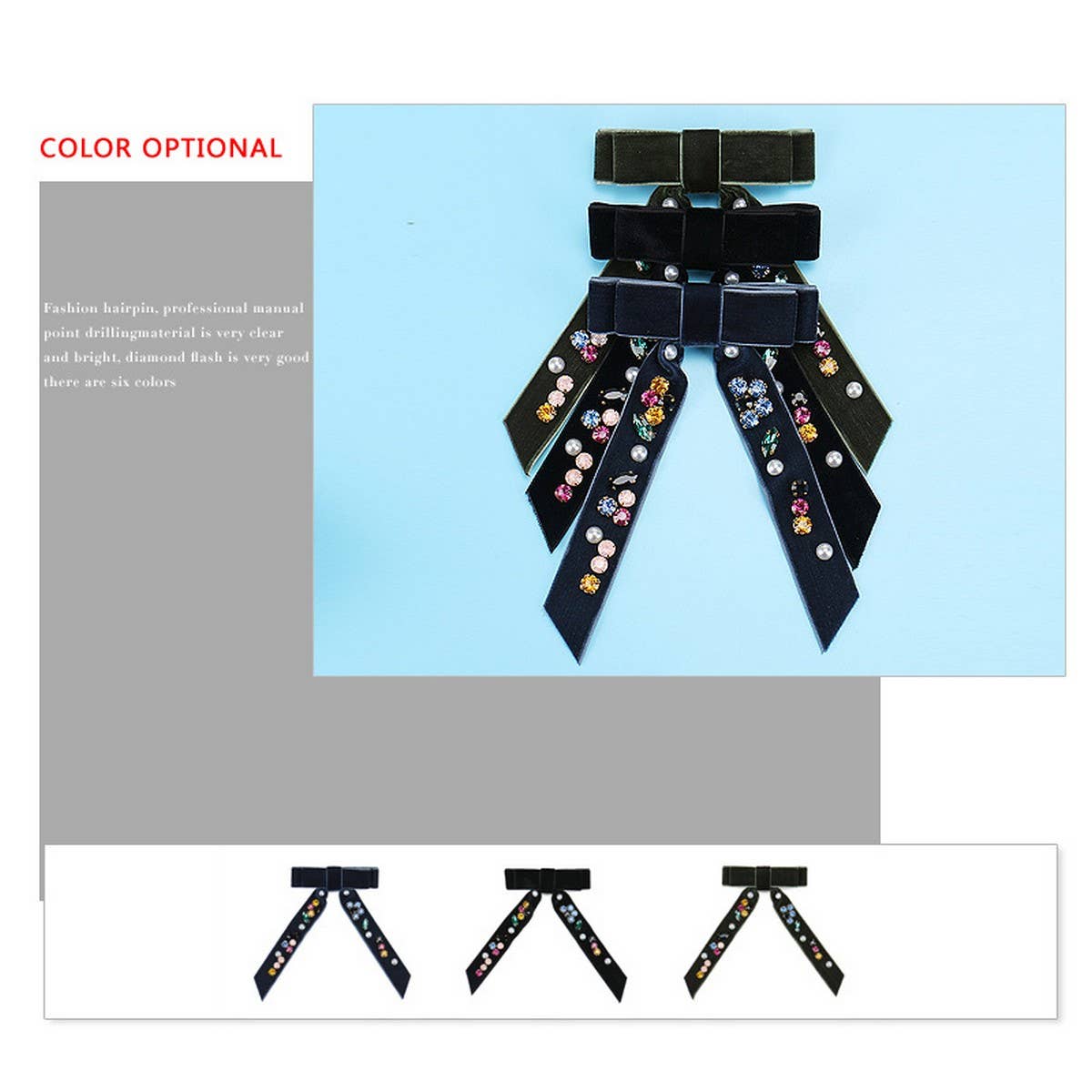 COLORFUL CRYSTAL VELVET HEADDRESS WITH RIBBON BOW_CWAHA4411