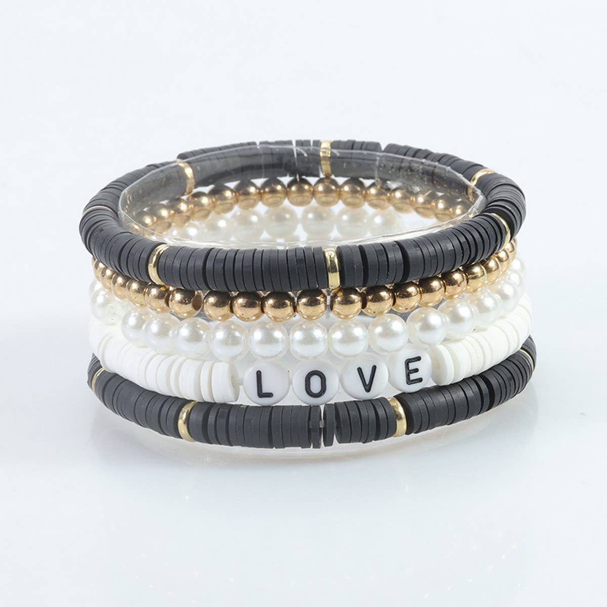 5PCS SMILING FACE LETTER BEAD BRACELET SET_CWMM0537