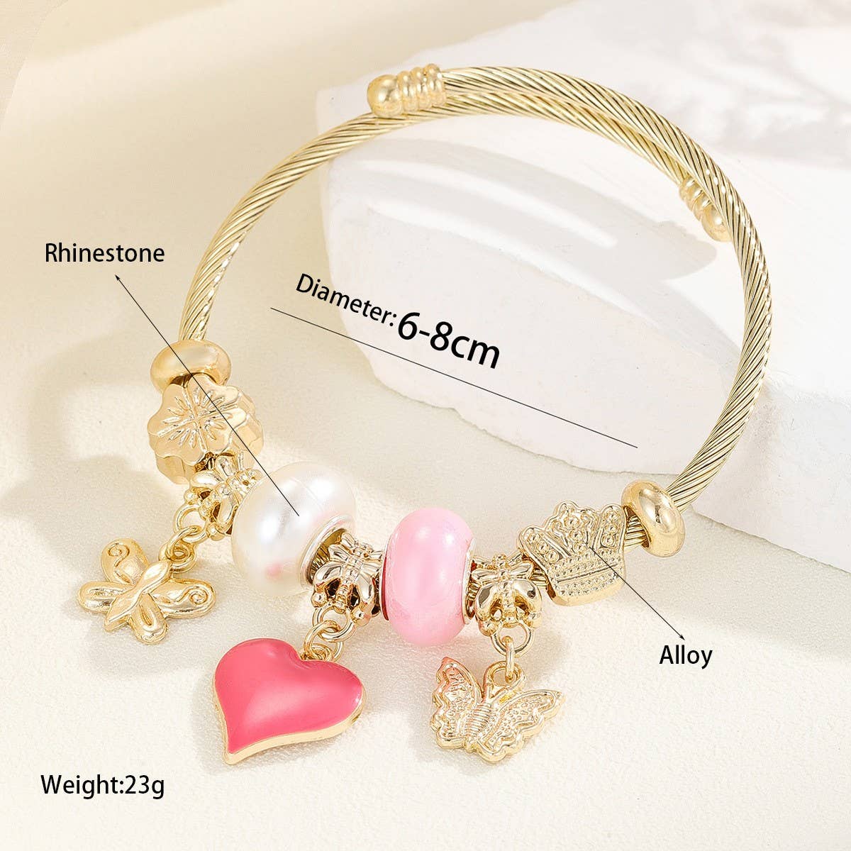 STAINLESS STEEL HEART HAND CHARM BRACELET_CWMM8624