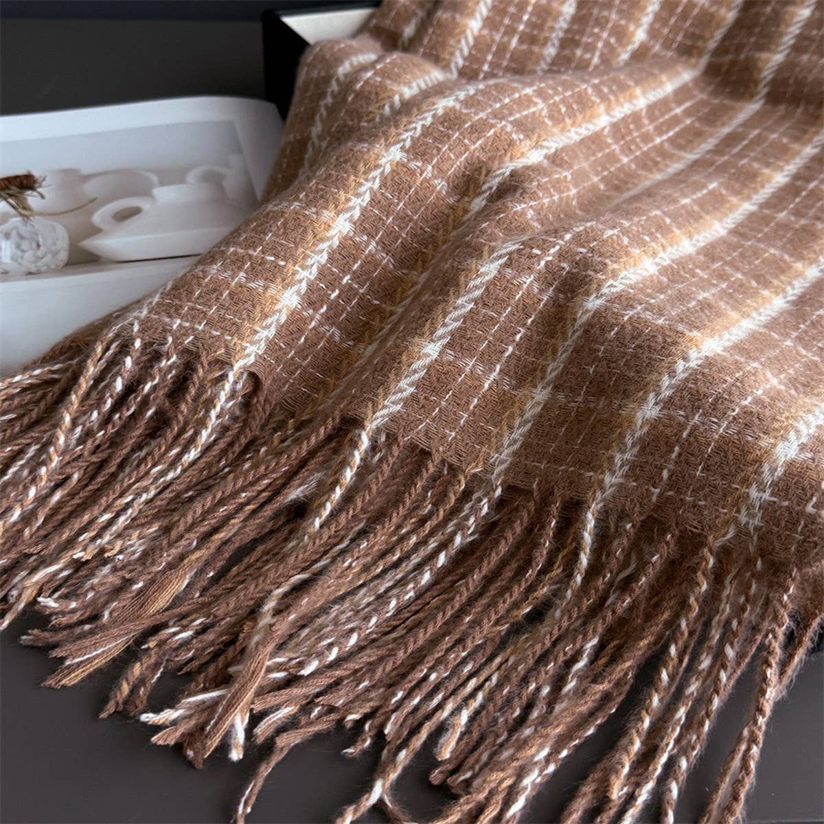 Vintage Plaid Winter Cashmere Feel Tassel Scarf_Cwasc03259