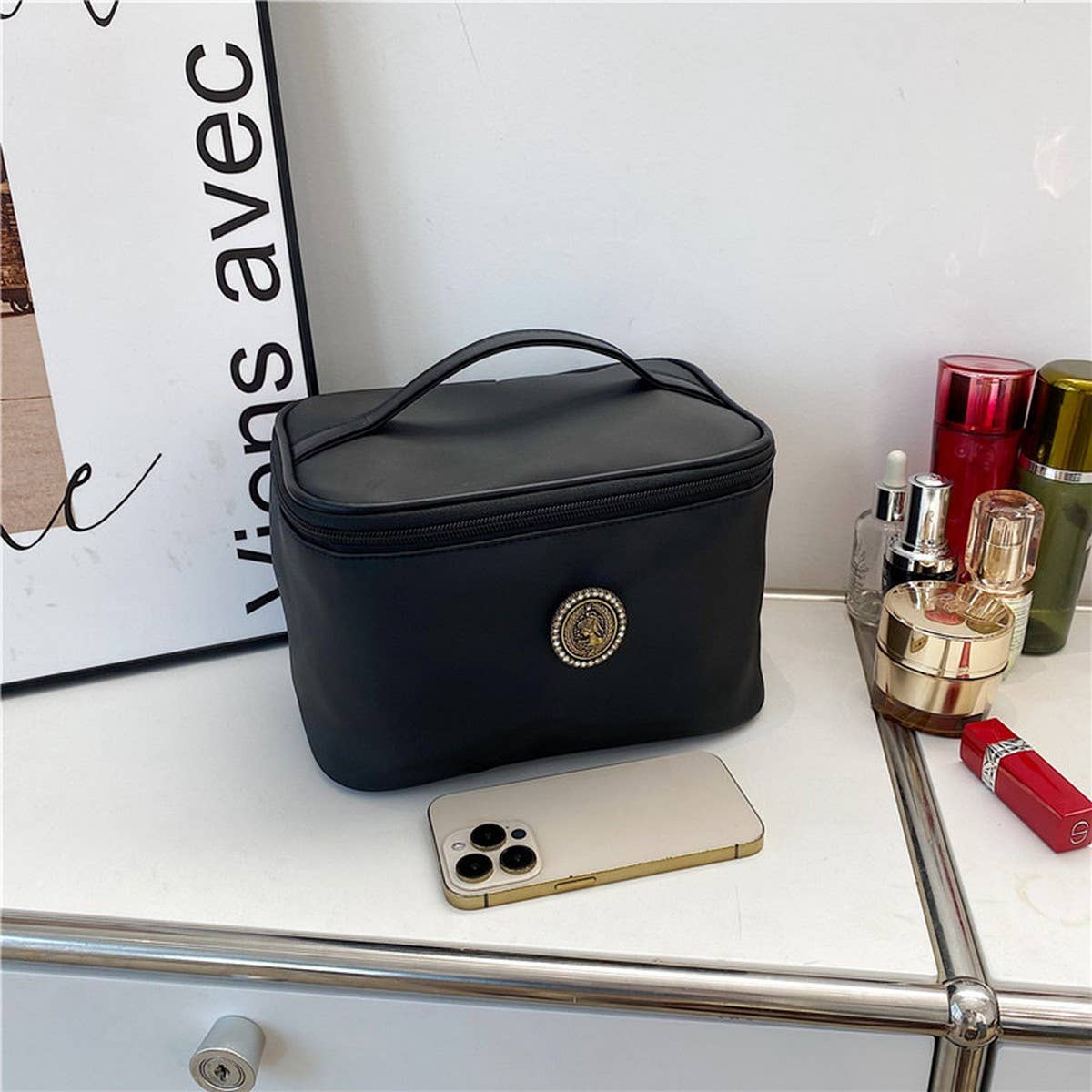 NEW HIGH END BLACK SOLID COLOR COSMETIC BAG_CWAB4498