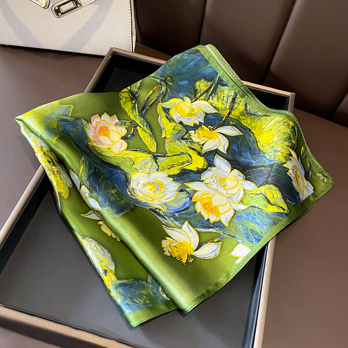 OIL PAINTING FLORAL SILK SQUARE SCARF FOR SUMMER_CWASC0627