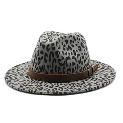LEOPARD PRINT HAT JAZZ HAT WOOLEN HAT WIDE BRIM HAT_CWAH2582