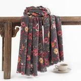 Women Retro Warm Rose Print Scarf
